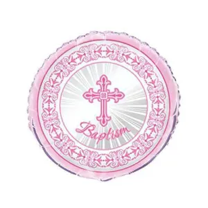 18" Pink Radiant Cross Baptism Foil Balloon #287