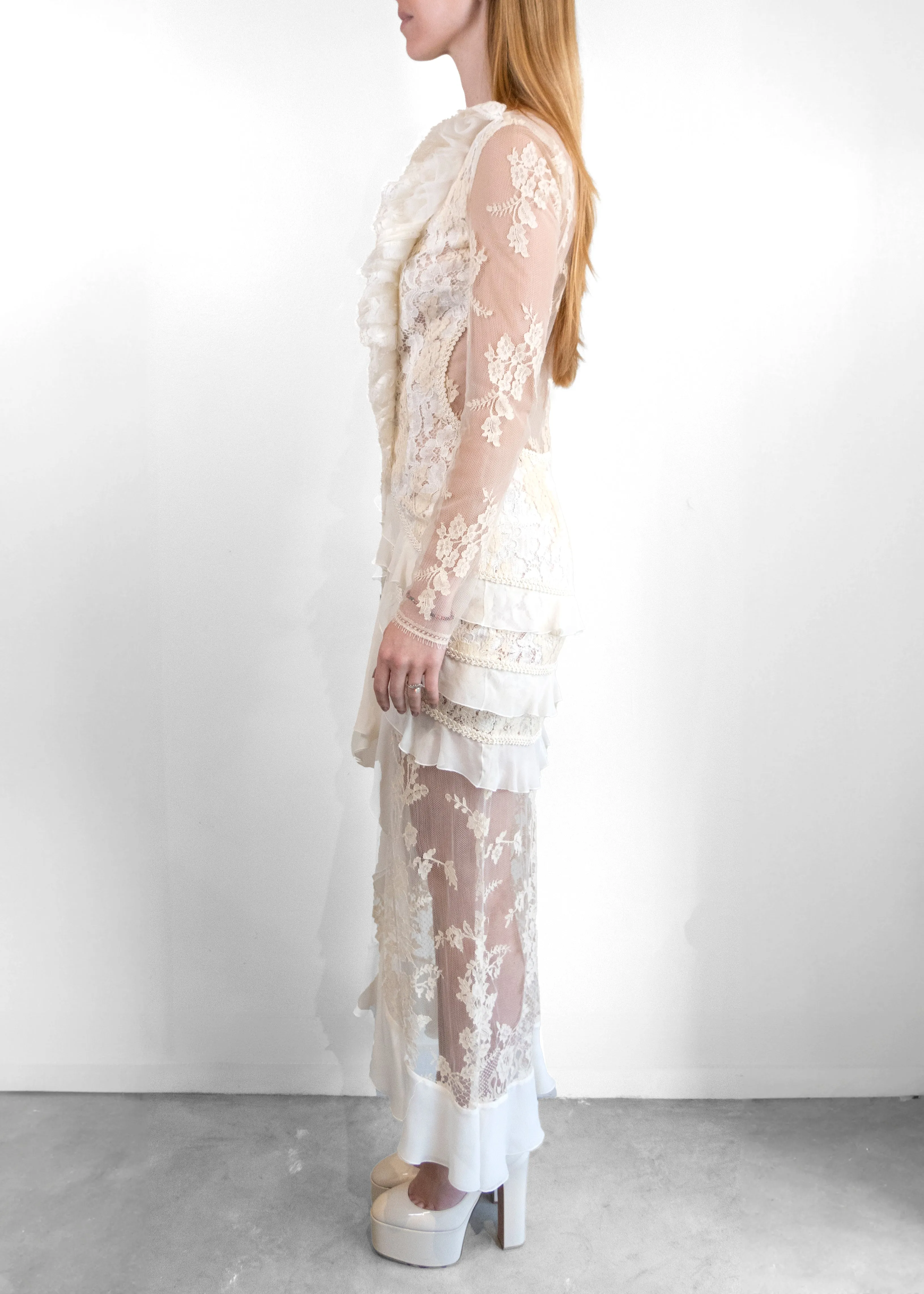 Alessandra Rich White Silk Lace Gown