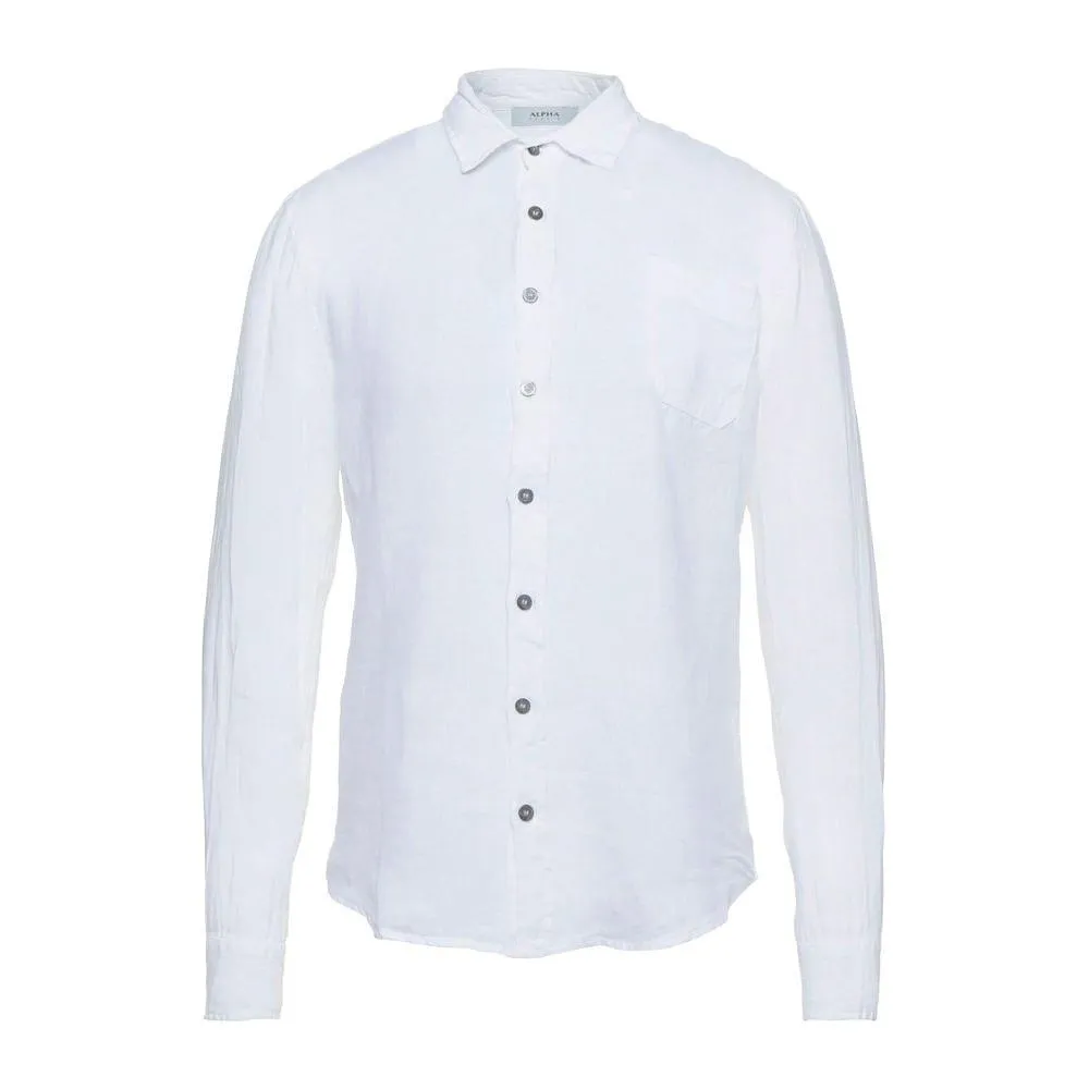 Alpha Studio Elegant White Linen Shirt for Men