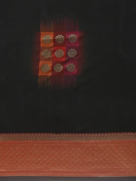 Black & Red Silk Blend Woven Design Saree