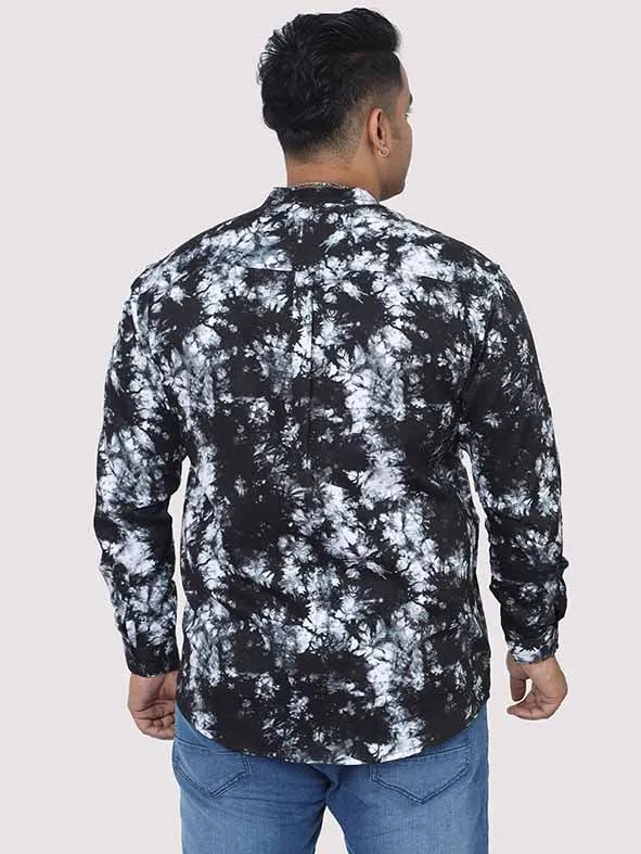 Black Tie Dye Texture Chinese Collar Men's Plus Size Full Shirt