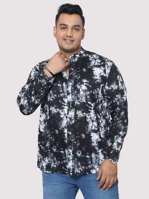 Black Tie Dye Texture Chinese Collar Men's Plus Size Full Shirt