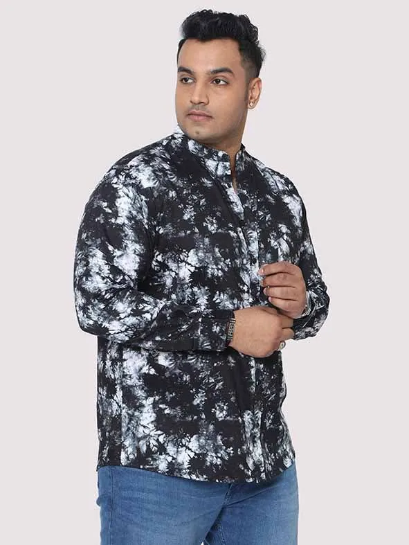 Black Tie Dye Texture Chinese Collar Men's Plus Size Full Shirt