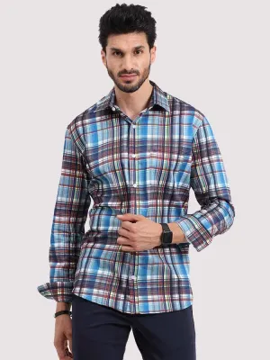 Blue Brown Checks Printed Full Sleeve Shirt