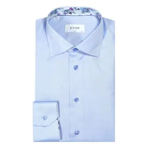 Blue Floral Trim Signature Twill Slim Fit Shirt