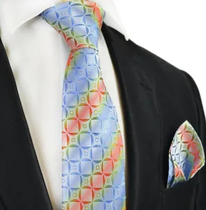 Blue Rainbow Silk Tie and Pocket Square Set