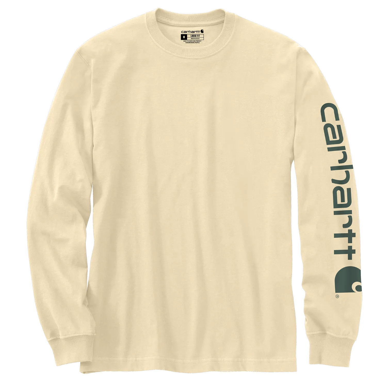 Carhartt Men's Signature Logo Long Sleeve T-Shirt_Oat Milk