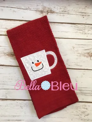 Christmas Embroidery Design, Christmas Snowman Applique Embroidery Design, Snowman Mug Embroidery Applique Design, Coffee Mug