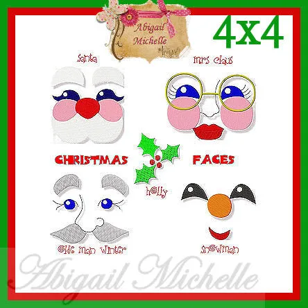 Christmas Faces Set, 2 Sizes - Machine Embroidery