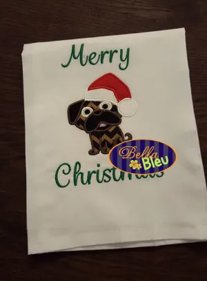 Christmas Santa Pug dog Machine Applique Embroidery Design