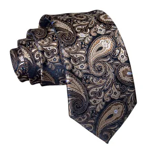 Classy Men Dark Blue Gold Paisley Silk Tie