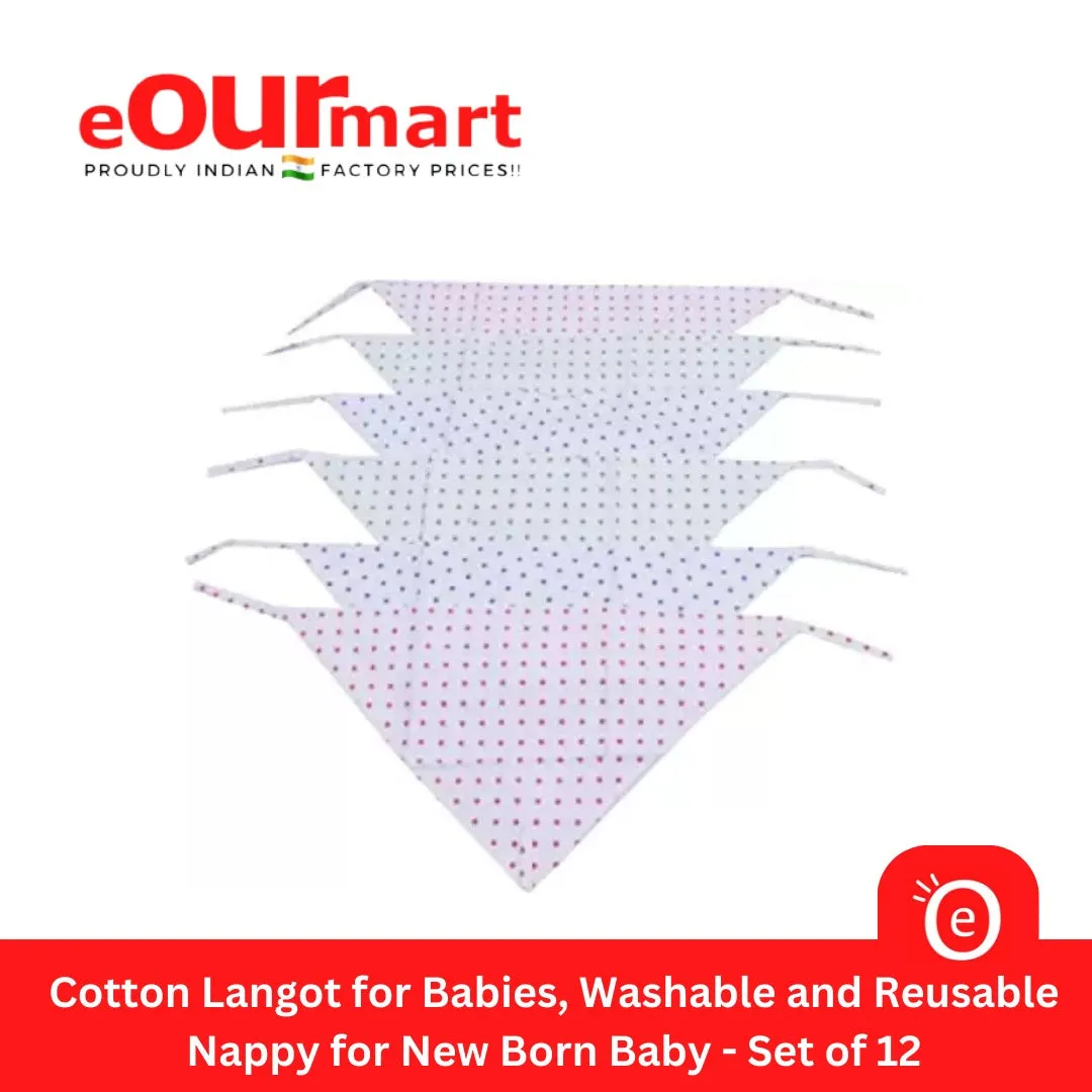 Cotton Langot for Babies, Washable and Reusable Nappy for New Born Baby - Set of 12