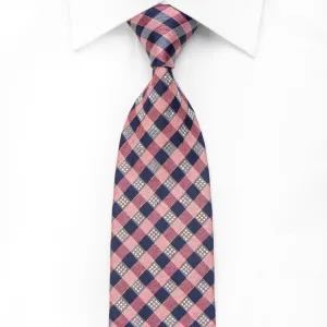 Daks Men's Crystal Silk Tie Blue Pink Plaid With Silver Sparkles