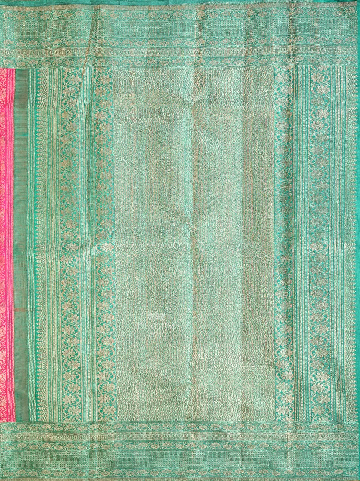 Dark Pink Pure Kanchipuram Silk Saree with Floral Patterns on the Body and with Contrast Border