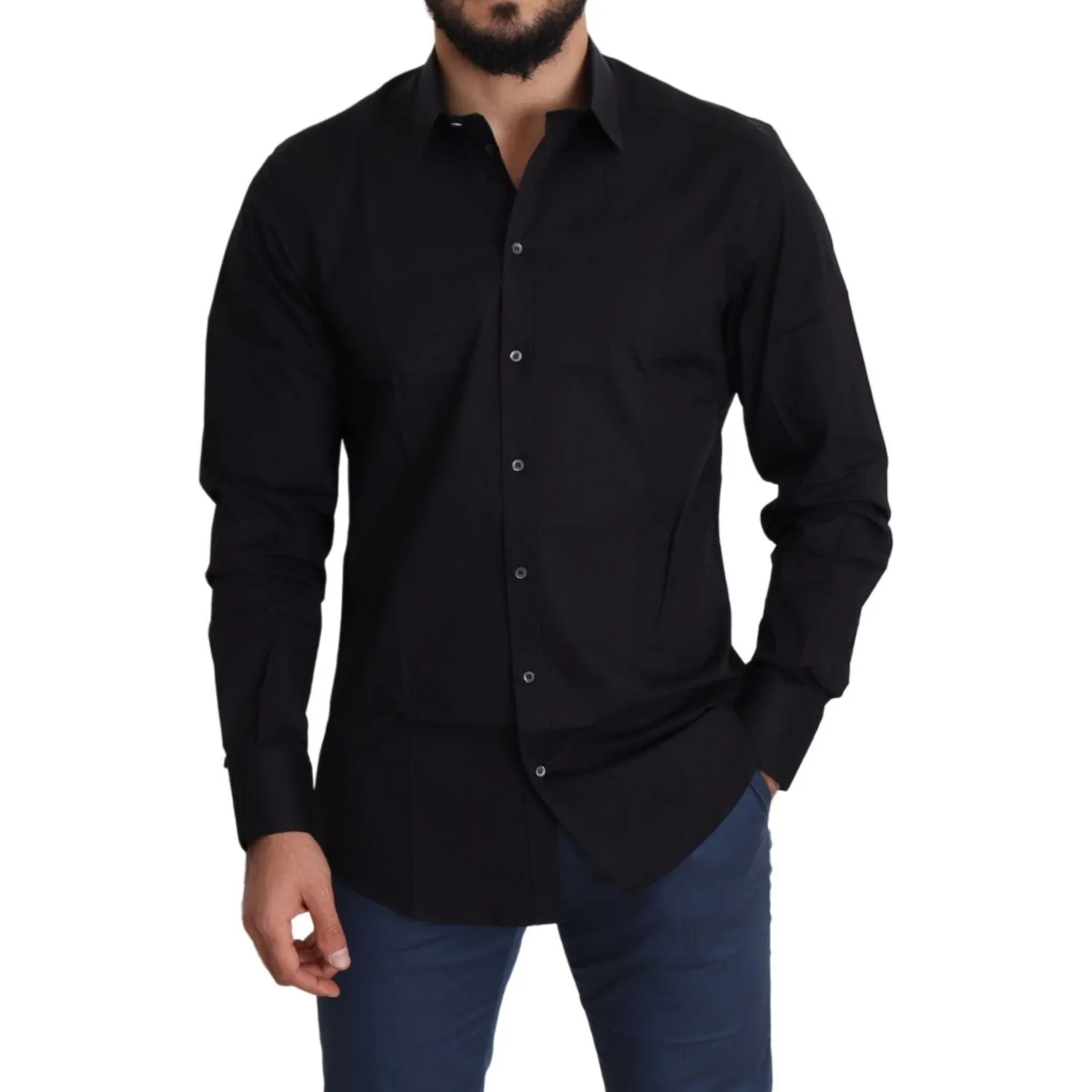 Dolce & Gabbana Elegant Black Cotton Stretch Dress Shirt