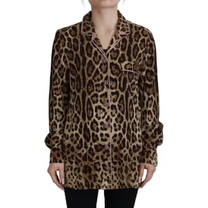 Dolce & Gabbana Elegant Silk Leopard Print Collared Top