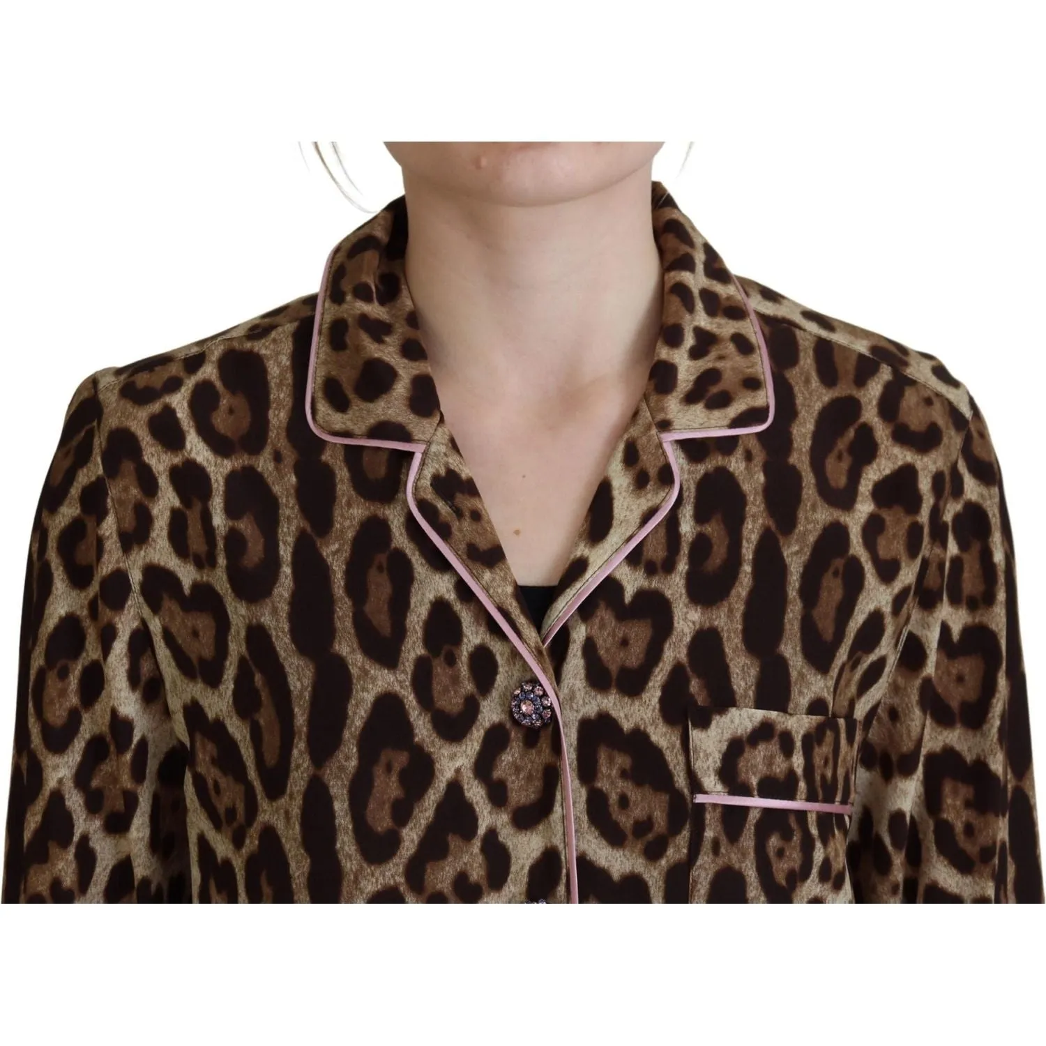 Dolce & Gabbana Elegant Silk Leopard Print Collared Top