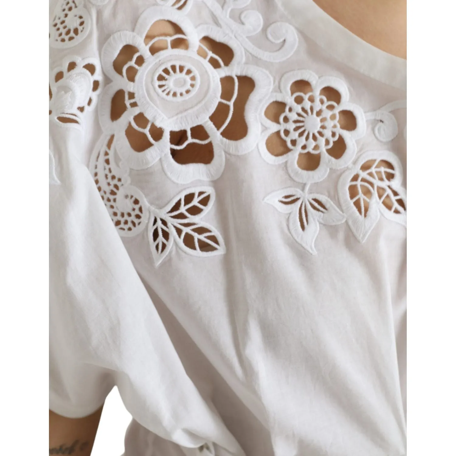 Dolce & Gabbana Elegant White Floral Lace-Up Blouse