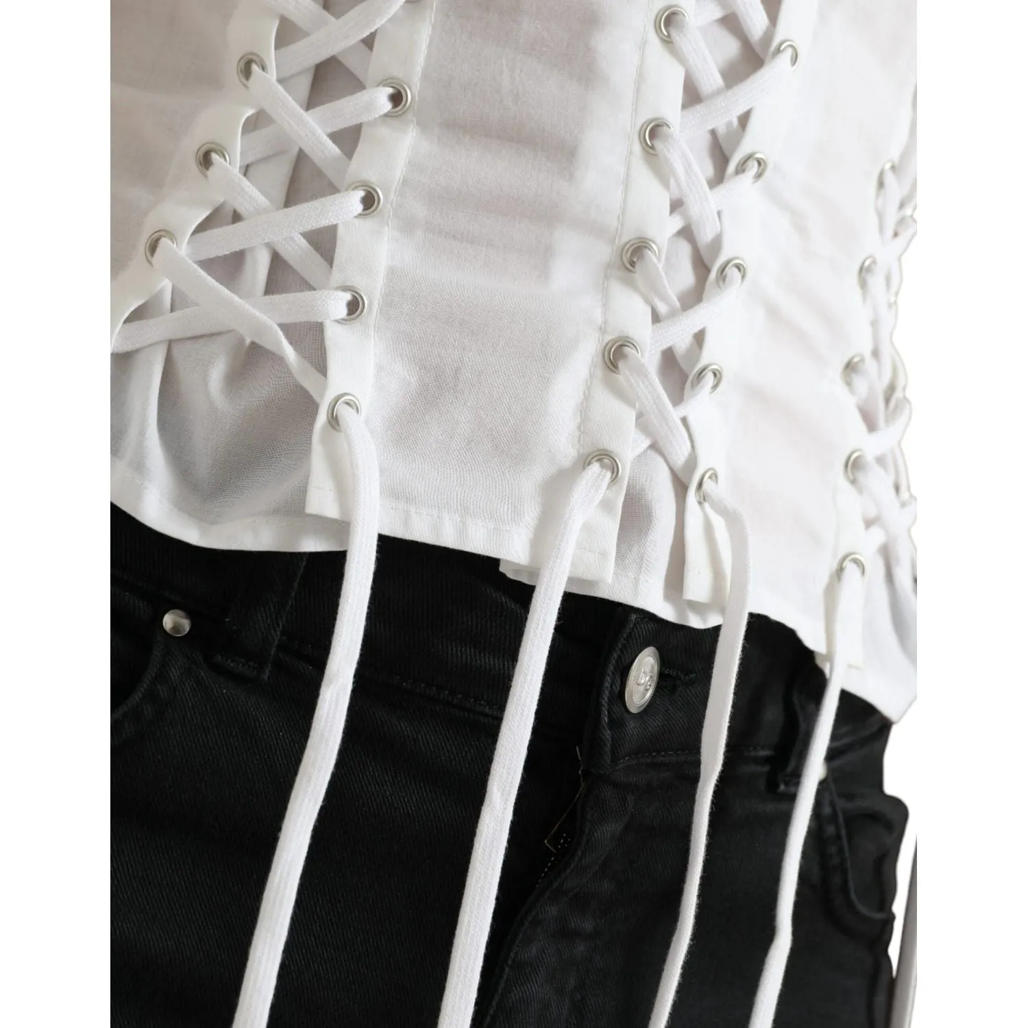 Dolce & Gabbana Elegant White Floral Lace-Up Blouse