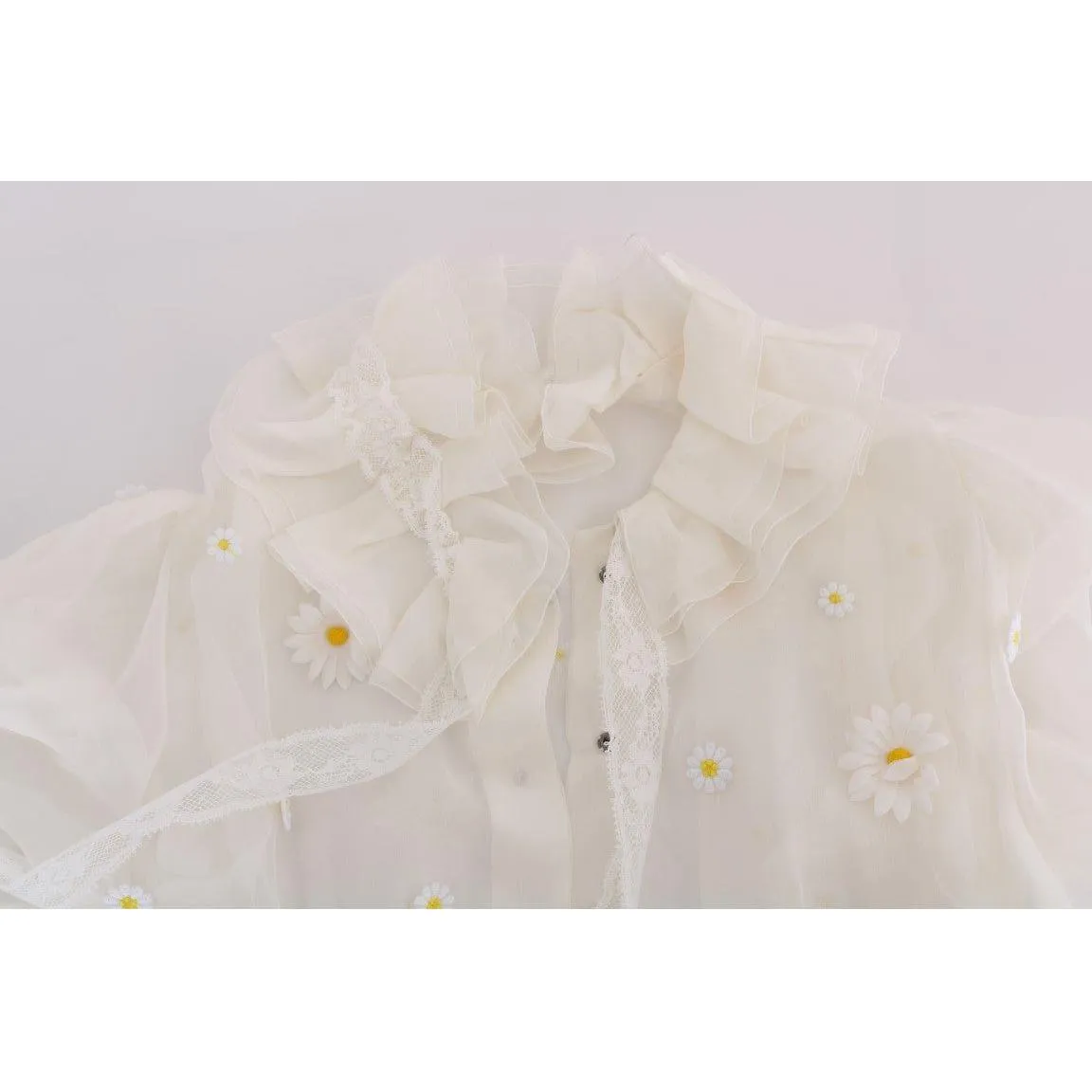 Dolce & Gabbana Elegant White Silk Daisy Blouse