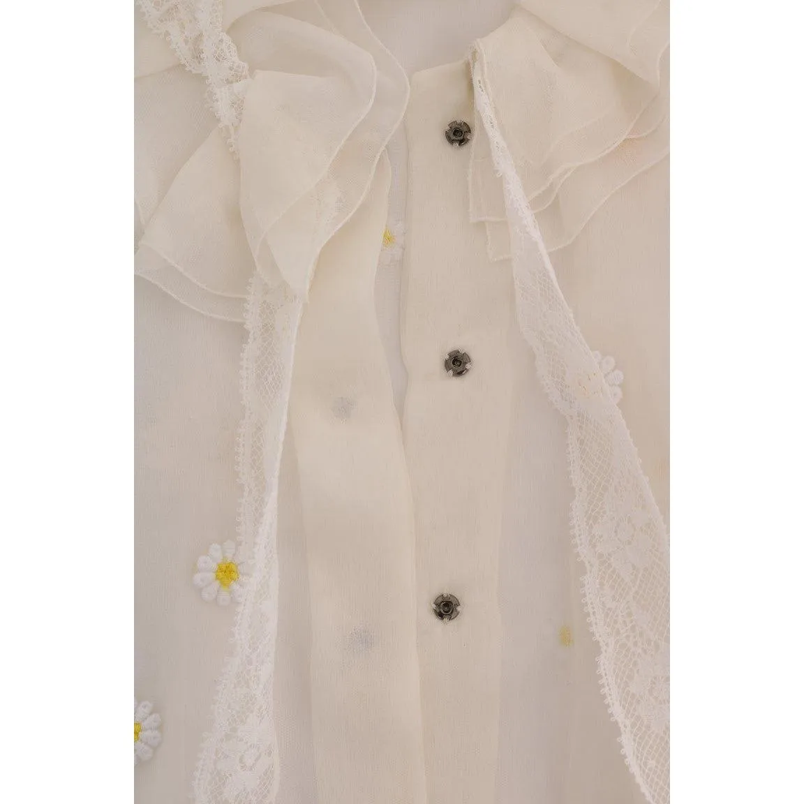 Dolce & Gabbana Elegant White Silk Daisy Blouse