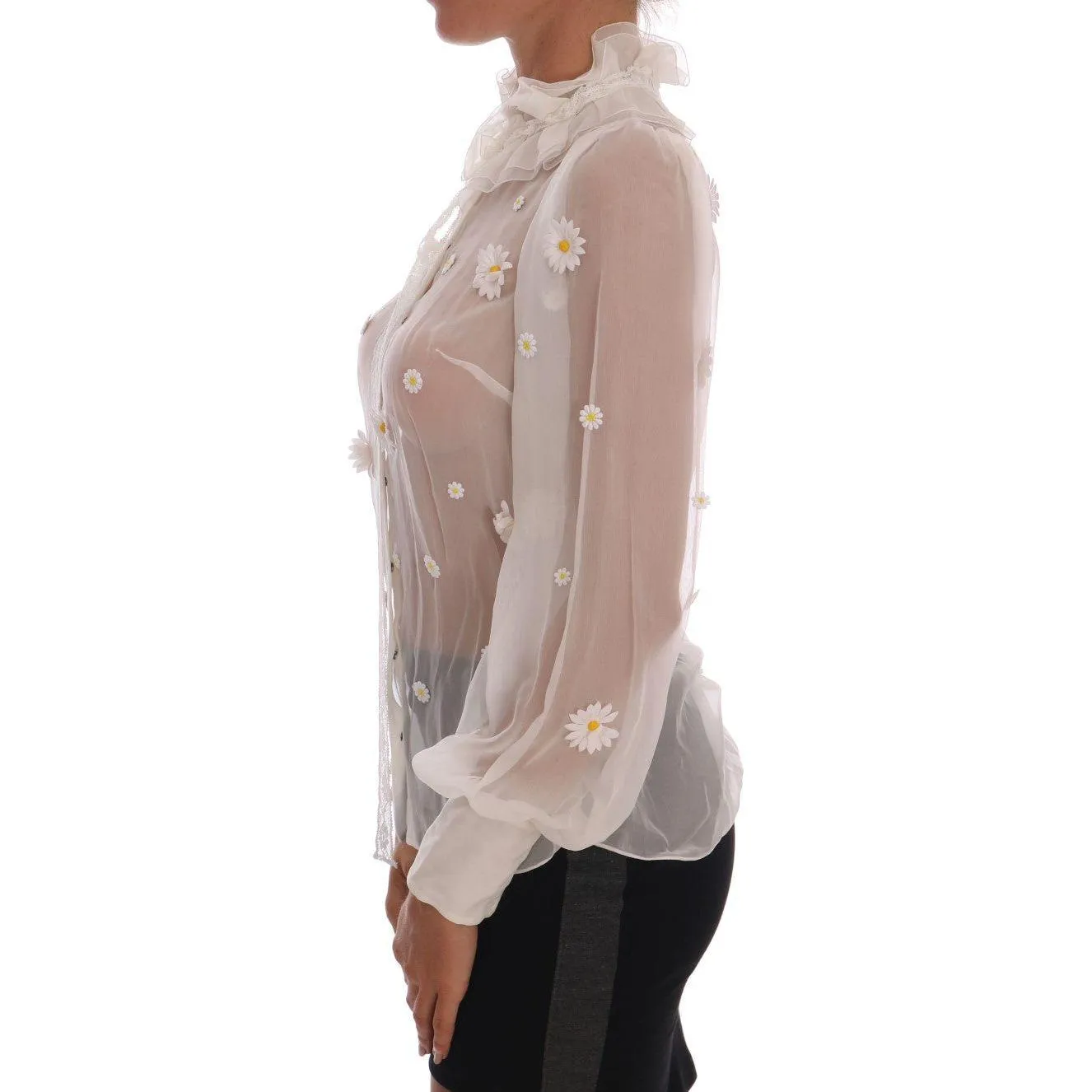 Dolce & Gabbana Elegant White Silk Daisy Blouse