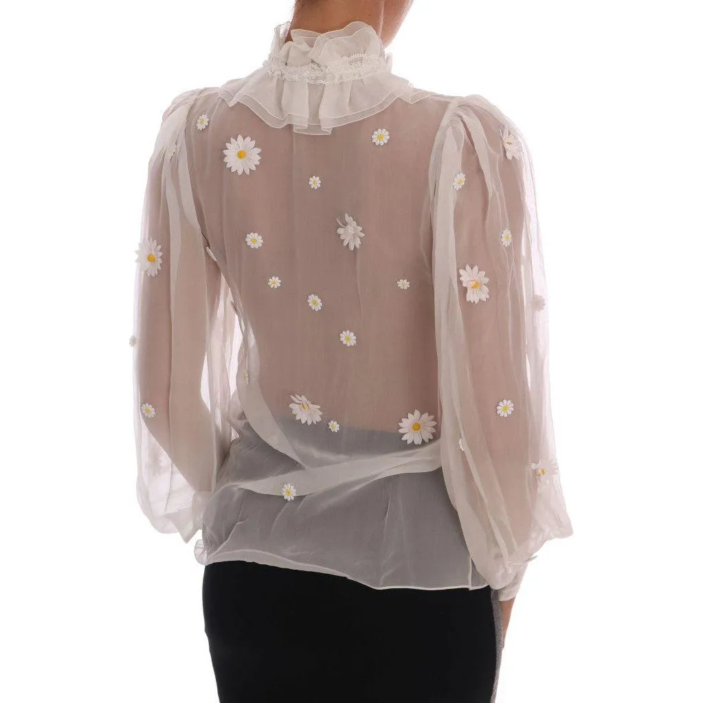 Dolce & Gabbana Elegant White Silk Daisy Blouse