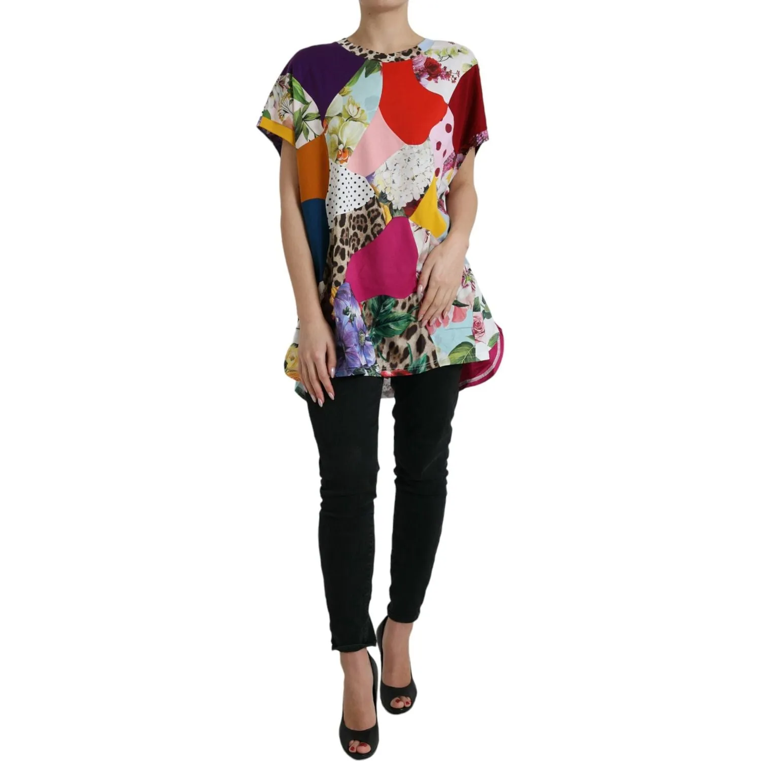 Dolce & Gabbana Multicolor Cotton Silk Patchwork Blouse