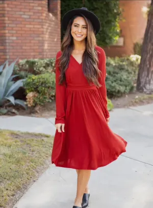 Dresses - Long Sleeve Isla Wrap Dress, Red