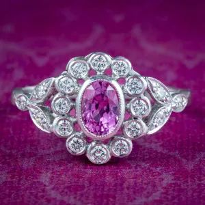 Edwardian Style Pink Sapphire Diamond Daisy Cluster Ring 0.60ct Sapphire