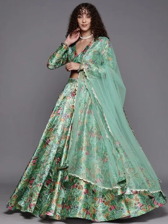 Embroidered Thread Work Unstitched Lehenga & Blouse With Dupatta