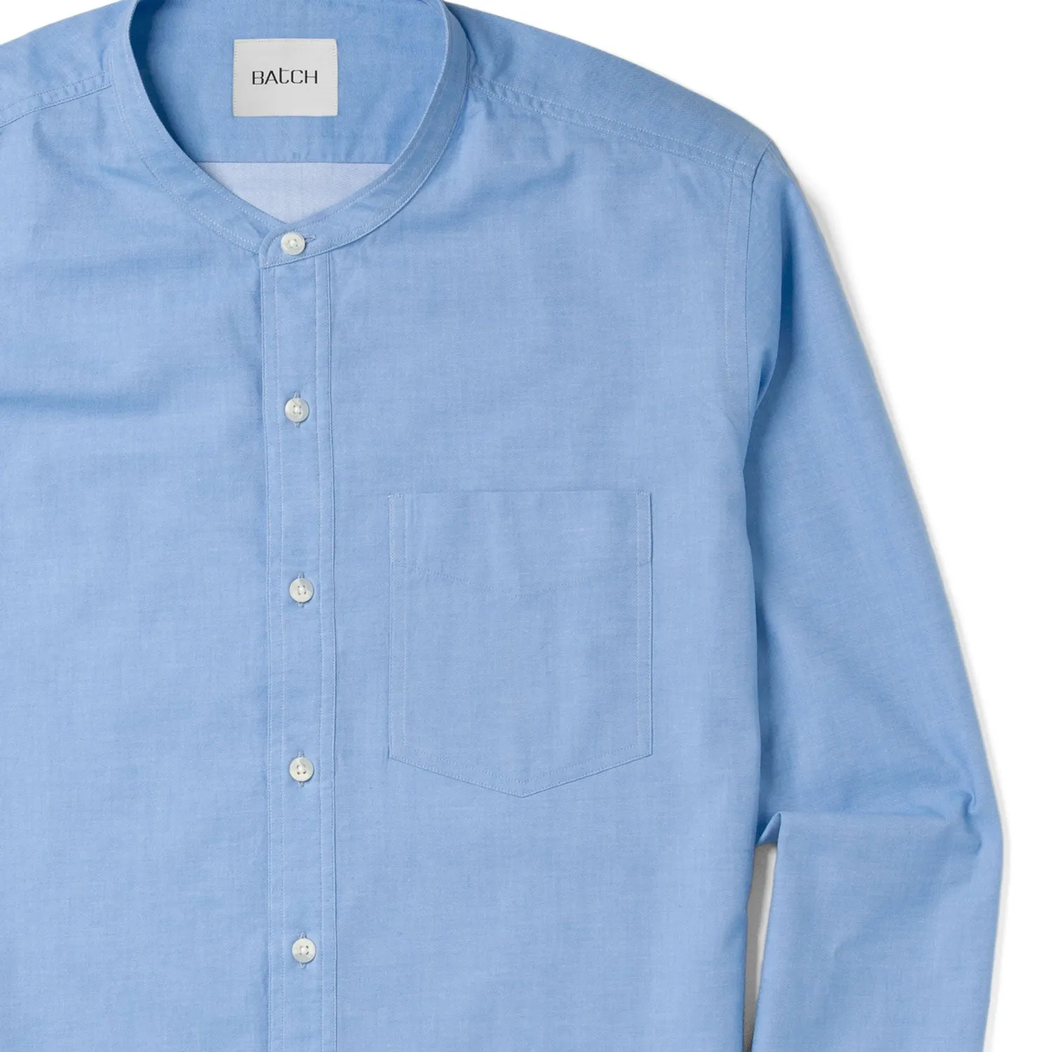 Essential Band Collar 1 Pocket Button Down Shirt - Pacific Blue Cotton Twill