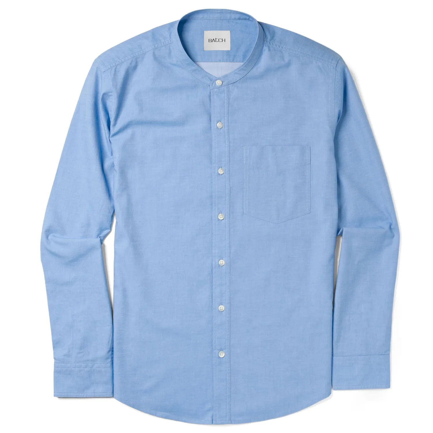 Essential Band Collar 1 Pocket Button Down Shirt - Pacific Blue Cotton Twill