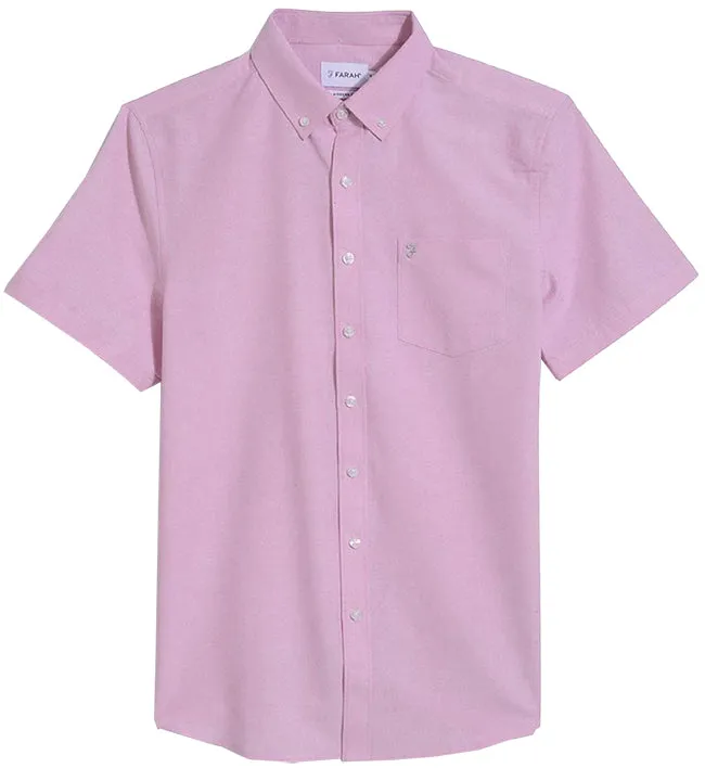 Farah Mens Brewer Slim Fit Short Sleeve Organic Cotton Shirt Coral Pink