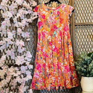 Floral Tiered Dress: Orange