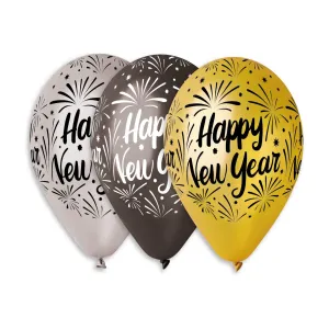 Gemar Latex Balloon # 437  Assorted Happy New Year 12 inch 50 Count Metallic Colors