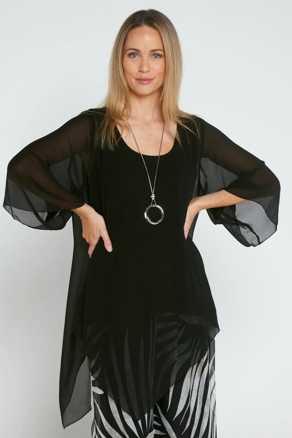 Genevieve Chiffon Top - Black