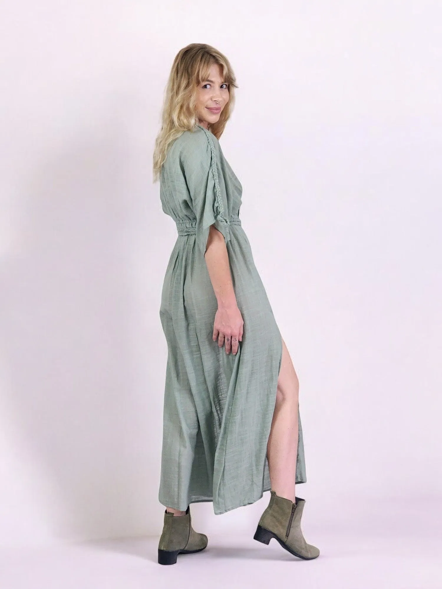 Green Sage Organic Cotton Rope Goddess Maxi Dress