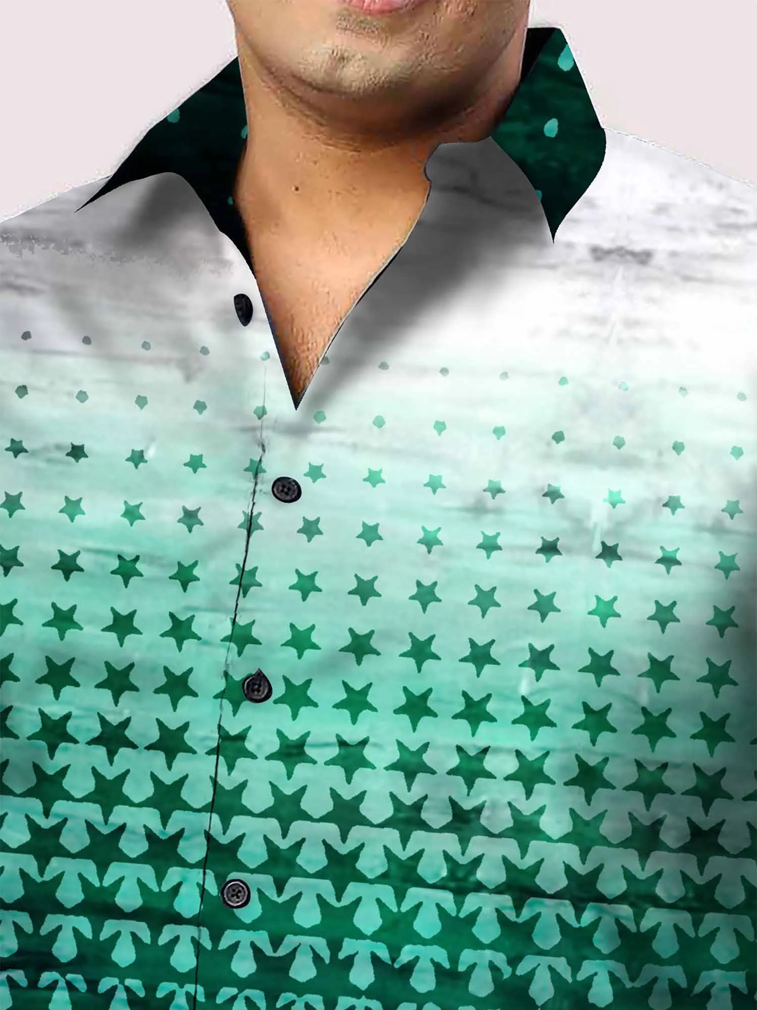 Green Star Printed Party Wear Shirts Men's Plus Size