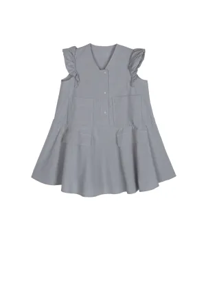 Grey Blue Sleeveless Dress with Pockets