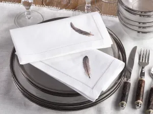 Grey Feather Hemstitch Napkin