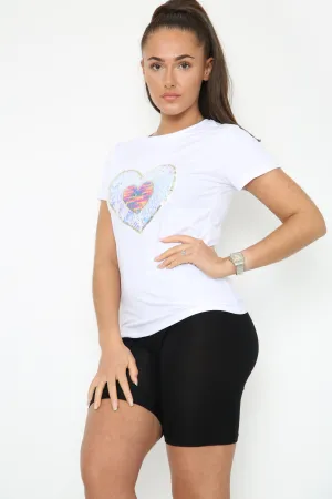 Heart Sequin Trim T Shirt