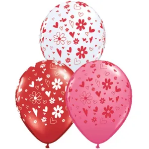 Hearts & Daisy Around Latex Balloon 11in