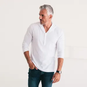 Hooded Henley Shirt –  Pure White Cotton Jersey