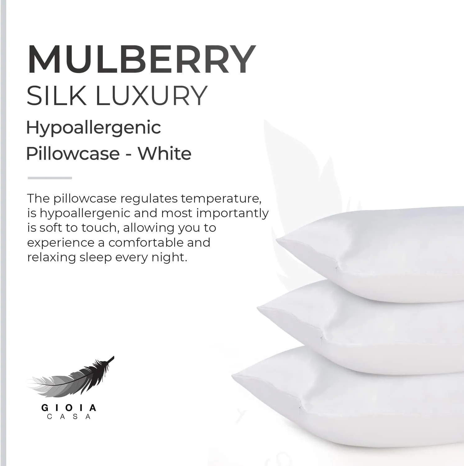 Hypoallergenic 100% Mulberry Silk Pillowcase - White | Gioia Casa