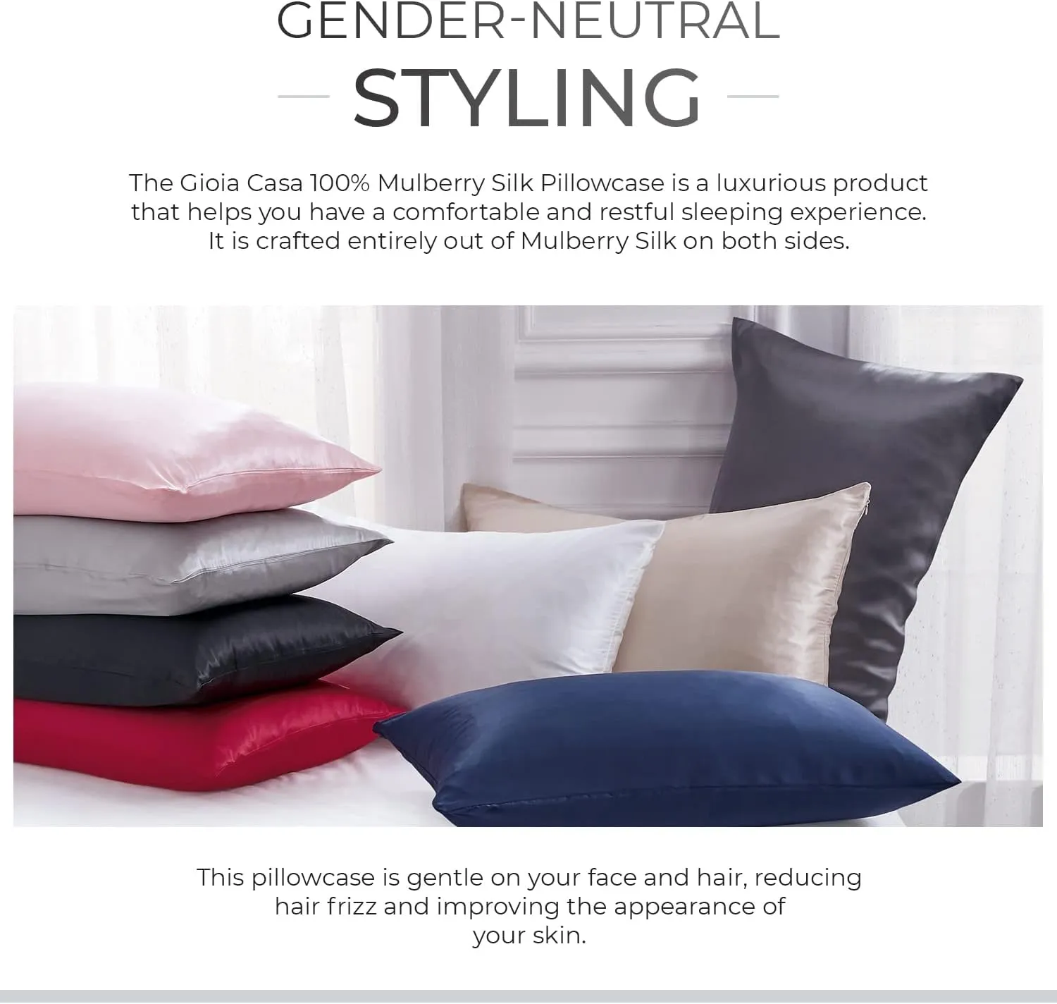 Hypoallergenic 100% Mulberry Silk Pillowcase - White | Gioia Casa