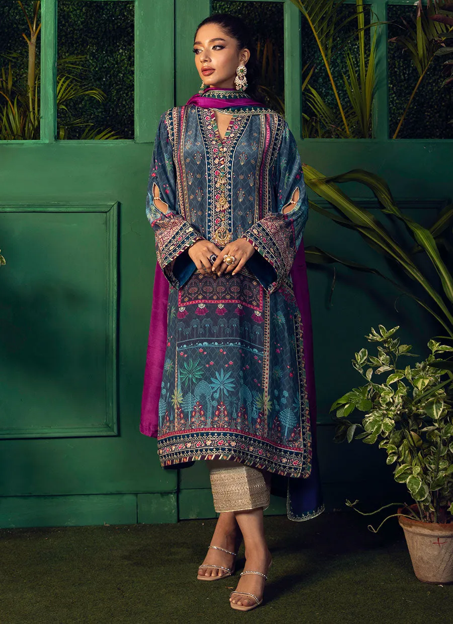 Iraan Navy Printed Crepe Silk Kurta With Silk Ombre Dupatta