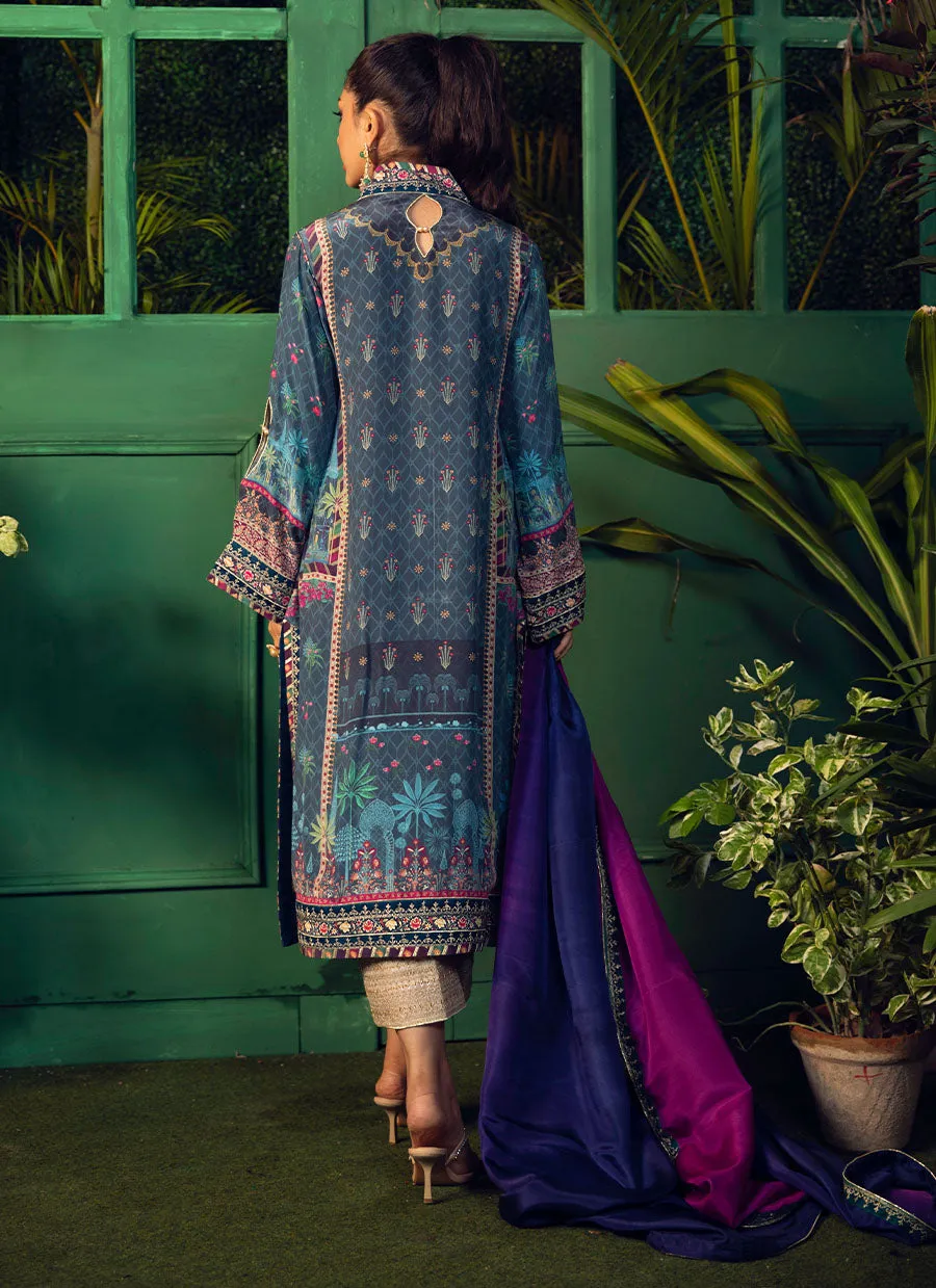 Iraan Navy Printed Crepe Silk Kurta With Silk Ombre Dupatta