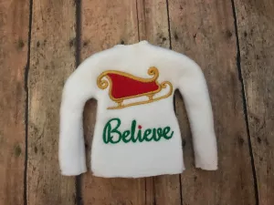 ITH Believe Elf Sweater Santa's Sleigh Shirt embroidery design