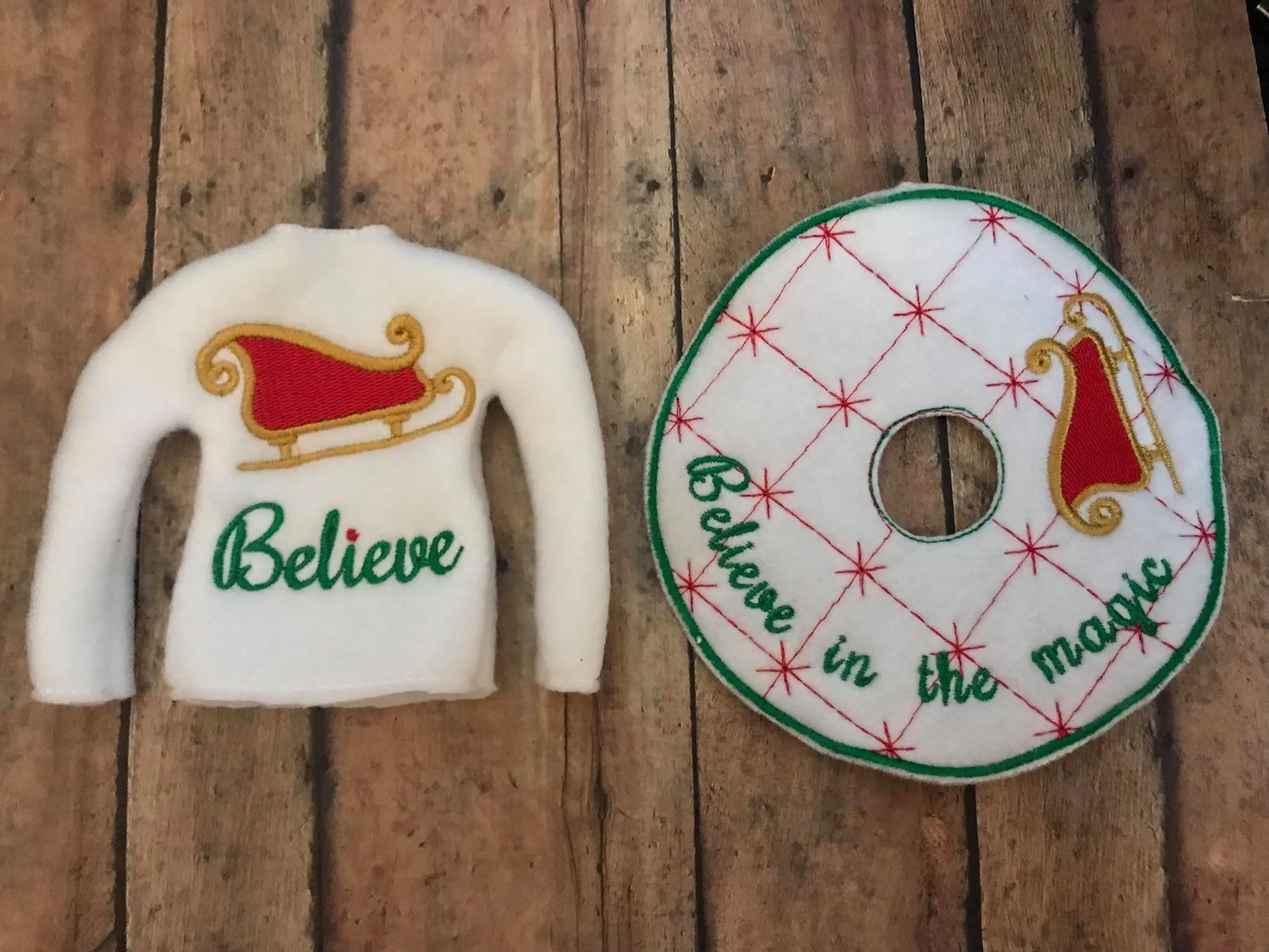 ITH Believe Elf Sweater Santa's Sleigh Shirt embroidery design